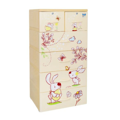 Tủ nhựa 5 tầng Qui Phúc KID màu hột gà mẫu Con Thỏ KT 600 x 470 x 1300 mm _ Juno Sofa hàng lắp sẵn