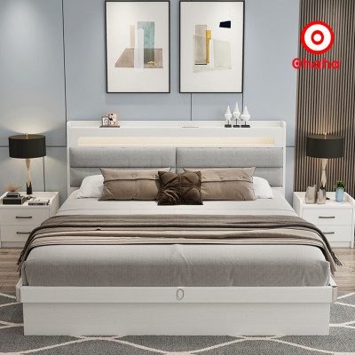[Miễn phí vận chuyển & lắp đặt] Giường ngủ thông minh cao cấp bọc nệm đầu giường có hộc kéo gỗ công nghiệp Ohaha - GN013