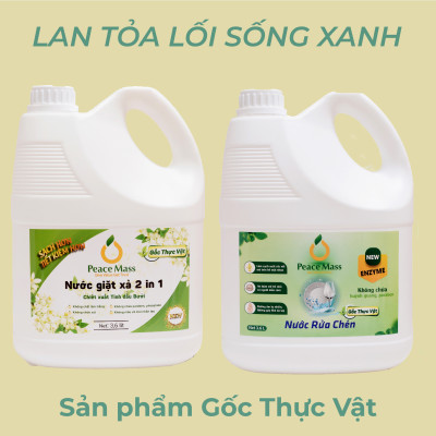 Combo Sản Phẩm Gốc Thực Vật  Peace NGB3 Mass - Nước Giặt Xả 2 in 1 3.6l + Nước Rửa Chén 3.6 lít (Thuộc nhóm Sản phẩm Lành tính )