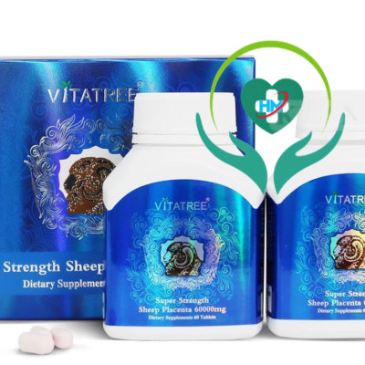 Viên uống nhau thai cừu Vitatree Super Strength Sheep placenta 60000mg, hộp 2 lọ x 60v, trắng da, chống lão hoá, chính hãng Úc
