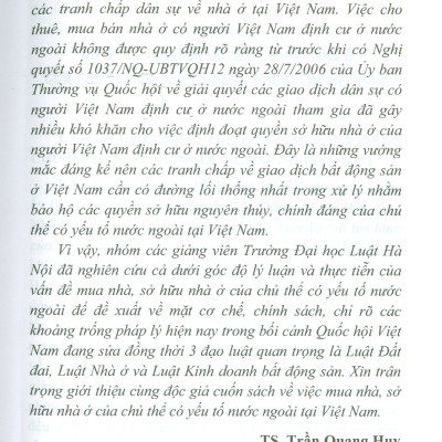 Quyền Sở Hữu Nhà Ở Của Chủ Thể Có Yếu Tố Nước Ngoài Tại Việt Nam (Sách chuyên khảo)