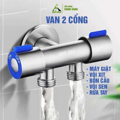 Van nước KG45 2cổng xả có khóa riêng biệt dạng vòi chia nước, đường kính van 20mm, chất liệu inox304 - Hàng chính hãng