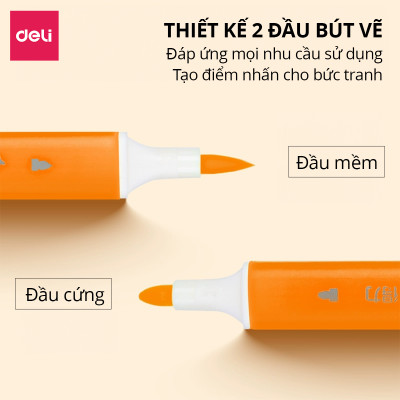Bút Màu Dạ Marker 2 Đầu Deli - Bút Dạ Nước 12/24/36/48 Màu Vẽ Tranh Viết Calligraphy Chuyên Nghiệp - Kèm Hộp Nhựa