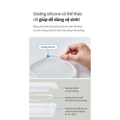 Hộp bảo quản thủy tinh LocknLock BLANC - Hộp vuông