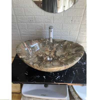 CHẬU ELIP VÂN ĐÁ VÀNG NÂU GRVL 0680