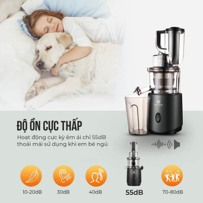 Máy ép chậm Elmich JEE - 1855OL, công suất 240W, ống tiếp nguyên liệu rộng 83mm, độ ồn cực thấp 55 dB - Hàng chính hãng (New)