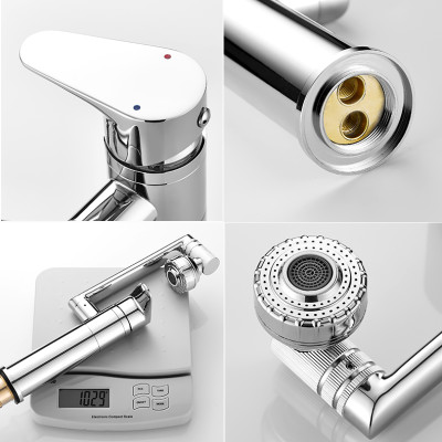 Vòi rửa mặt Lavabo cổ xoay 720 độ đa chiều, củ đồng, thân ngắn, mạ Crom, điều chỉnh nhiều chế độ tia nước Minh House