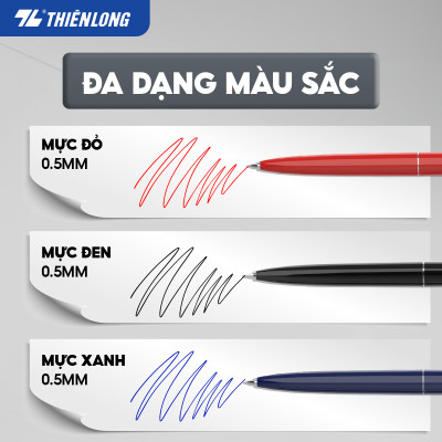 Combo 5/10/20 Bút bi Thiên Long TL-031 ngòi 0.5mm mực xanh đỏ đen giắt kim loại mạ crom kiểu dáng hiện đại, thân bút thon dài