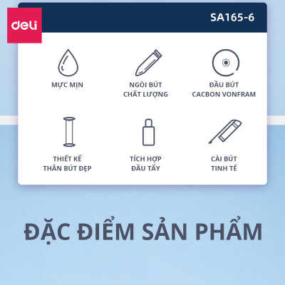 Bút Bi Gel Bấm Bút Mực Xóa Được Văn Phòng Deli Ngòi 0.5mm Học Sinh,  Mực Đều Nét Chữ Đẹp - Xanh/Đen - 1 chiếc