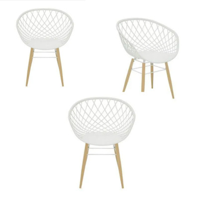 Ghế tiếp khách thân nhựa lưới màu trắng Ghế nhà hàng cafe Ghế bàn ăn thân nhựa PP chân thép màu gỗ hiện đại– CAPTA Tp HCM - Net Plastic Dining Chairs / White Basket Armchairs