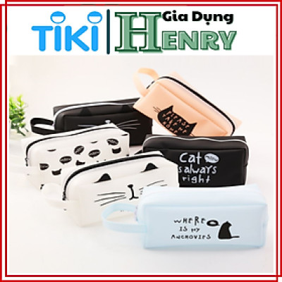  Hộp đựng bút hình mèo dễ thương, ngăn chứa rộng rãi chất liệu da mềm