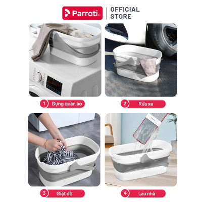 Xô nước gấp gọn đa năng 15 lít vệ sinh nhà cửa, xô giặt cây lau nhà tự vắt, chùi kính, xô để ô tô Parroti Extra XT02