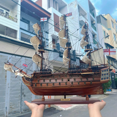 Mô Hình Thuyền Gỗ Phong Thủy Gia Nhiên, Thuyền Buồm Gỗ HMS VICTORY chất liệu gỗ tràm chuẩn xuất khẩu