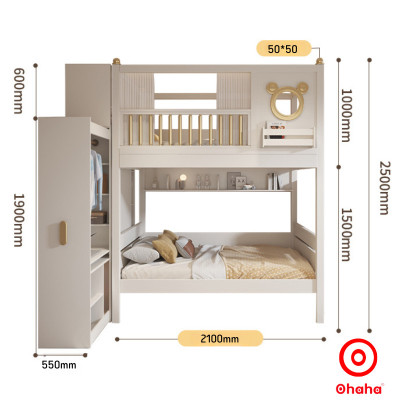 [Miễn phí lắp đặt & vận chuyển] Giường tầng trẻ em thông minh cao cấp 3 tầng Ohaha có tủ quần áo Ohaha - GTCC027