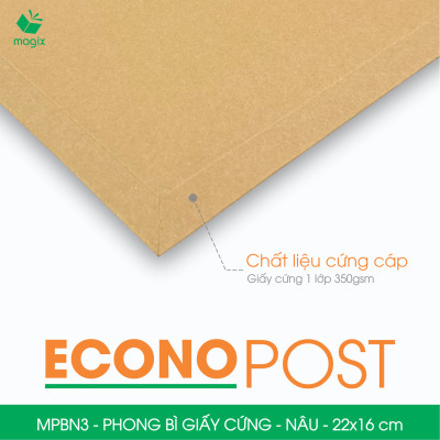 MPBN3 - 22x16 cm - Combo 20 phong bì giấy cứng đóng hàng màu nâu thay thế túi gói hàng