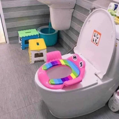 Thu Nhỏ Bồn Cầu Cho Bé, Bệ Lót Bồn Cầu Có Tay Vịn Hình Chú Ếch Cho Bé Tự Tin Đi Vệ Sinh