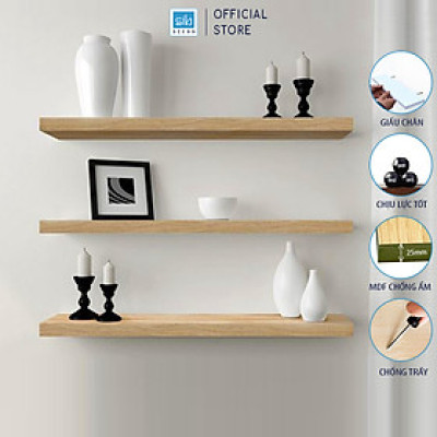 Set 3 Kệ Treo Tường Thanh Ngang Để Sách Và Đồ Trang Trí, Gỗ Chống Ẩm Dày 25mm SIB Decor KT005
