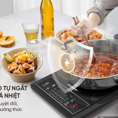 Bếp từ đơn Sunhouse SHD6154 - Công suất 2000W - 8 chế độ nấu - 10 mức nhiệt - Chế độ hẹn giờ - Bảo hành 12 tháng, Tặng kèm nồi lẩu - Hàng chính hãng