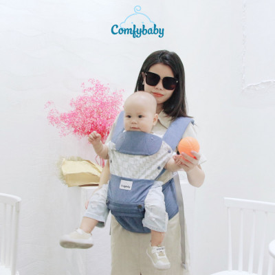 Địu ngồi trẻ em cao cấp siêu mềm - siêu thoáng 4 tư thế Comfybaby CF119HC003 cho bé từ sơ sinh tới 36 tháng có mũ đỡ đầu