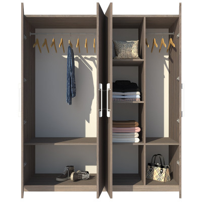 Tủ quần áo gỗ MDF Tundo 4 cánh màu óc chó 180 x 55 x 200cm