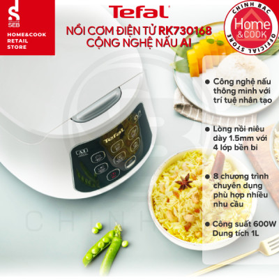 Nồi cơm điện Tefal Easy Rice Compact RK730168 - Dung tích 1L - Công suất 600W - Dễ dàng sử dụng với 1 nút nhấn - Công nghệ điện tử Fuzzy Heating - Hàng chính hãng