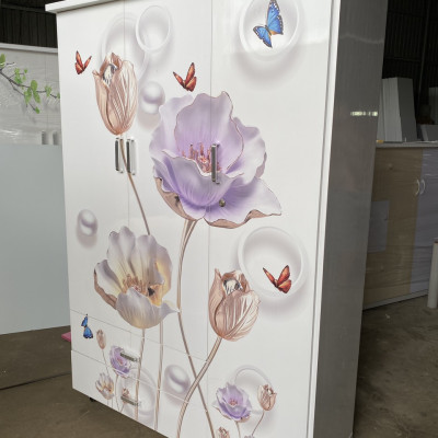 Tủ nhựa đài loan 3 cánh 2 học âm in 3D hình Hoa Nuhi