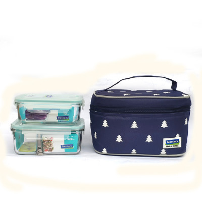 Bộ đựng đồ ăn trưa gồm túi giữ nhiệt  +  hộp thủy tinh chia ngăn 1000ml + hộp thủy tinh 695ml Lunch71-100