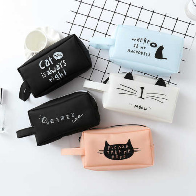  Hộp đựng bút hình mèo dễ thương, ngăn chứa rộng rãi chất liệu da mềm