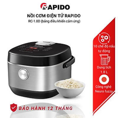 Nồi cơm điện tử Rapido RC-1.8D cao cấp, 10 chức năng, cảm ứng, bảo hành 12 tháng - Hàng chính hãng
