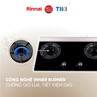 Bếp gas âm đầu đốt trong Rinnai RVB-2Gi(B) mặt bếp kính và kiềng bếp men - Hàng chính hãng