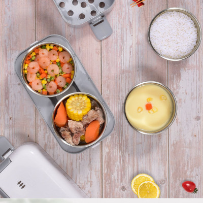 Hộp cơm cắm điện hai tầng,  hộp cơm hâm nóng 2 BÁT INOX,  giữ nhiệt thích hợp cho dân văn phòng KitAcoom, hàng nhập khẩu chính hãng cao cấp 