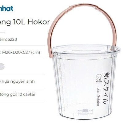 Xô trong 10L Hokori 5228, Xô đựng nước trong suốt, Xô lau nhà nhựa trong suốt dày dặn