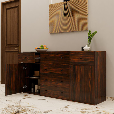 HAPPY FURNITURE , ZACY - Tủ lưu trữ 6 ngăn kéo 2 cửa mở, THK_219 , 160cm x 40cm x 82cm DxRxC, Sản phẩm phổ thông