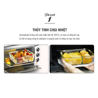 Hộp cơm thủy tinh Lock&Lock chia ngăn kèm muỗng đũa 930ml màu xanh navy LLG991CLNVY - Hàng chính hãng, dùng được lò vi sóng - JoyMall