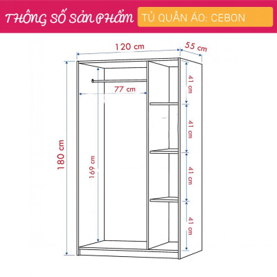 Tủ đựng quần áo bằng gỗ công nghiệp phủ melamine SMLIFE Cebon