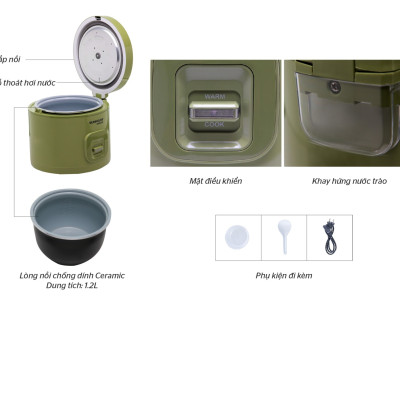 Nồi Cơm Điện 1.2L Sunhouse MaMa SHD8265 - Màu Ngẫu Nhiên - Hàng Chính Hãng