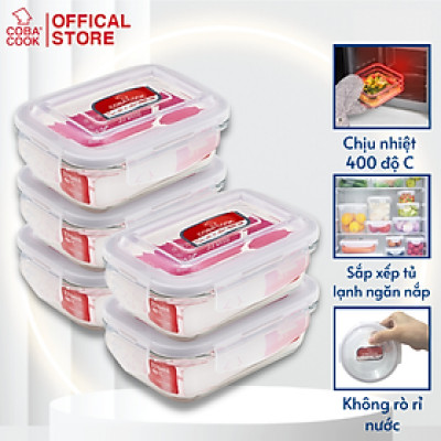 Bộ 5 hộp thủy tinh chịu nhiệt đựng cơm trữ thức ăn  COBA