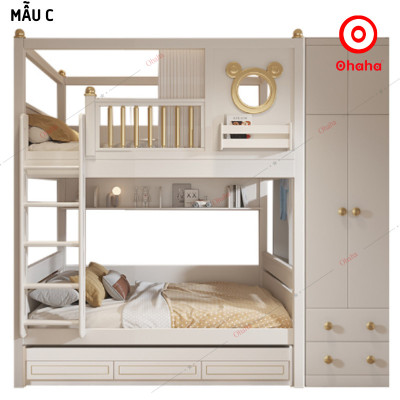 [Miễn phí lắp đặt & vận chuyển] Giường tầng trẻ em thông minh cao cấp 3 tầng Ohaha có tủ quần áo Ohaha - GTCC027