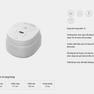 [ Hàng Chính Hãng ] Nồi cơm điện tử Panasonic 1Lít SR-DL104WRA - công suất 810W - BH 12 tháng