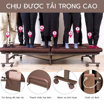Giường gấp nâng đầu tự động 5 cấp độ hỗ trợ trào ngược dạ dày, khung thép chắc chắn, đệm dày êm, chính hãng Nikita