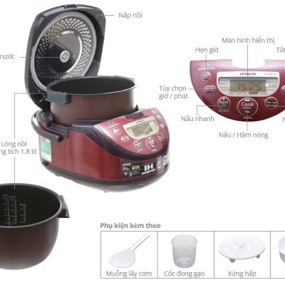 Nồi cơm điện cao tần Hitachi 1.8 lít RZ-GHE18Y(R) - HÀNG CHÍNH HÃNG - CHỈ GIAO HCM