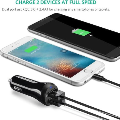 Ugreen UG40309CD114TK 30W qc3.0 Sạc trên ô tô 2 cổng USB hỗ trợ 2.4A + Quick Charge 3.0 màu đen - HÀNG CHÍNH HÃNG