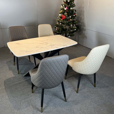 Bàn ăn mặt đá cẩm thạch chân sắt sơn đen  1m2 - 1m4 - 1m6 - 1m8 kết hợp ghế Sheraton trám 4 ghế 6 ghế 8 ghế