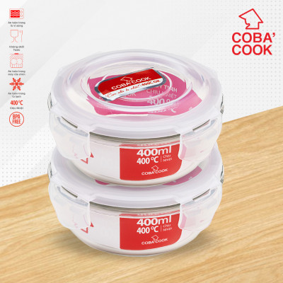 BỘ 2 hộp thủy tinh chịu nhiệt hình tròn dung tích 400ml- CCR42