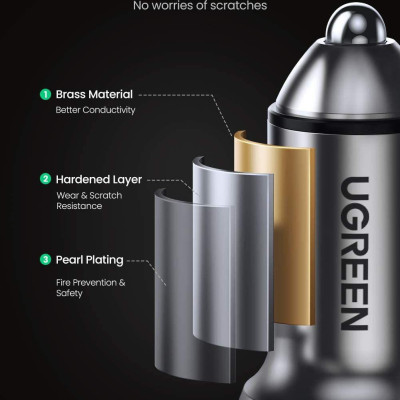 Ugreen UG60980CD213TK 36W sạc xe PD QC3.0 cổng USB A và Type C màu bạc chuẩn quick charge 3 - HÀNG CHÍNH HÃNG