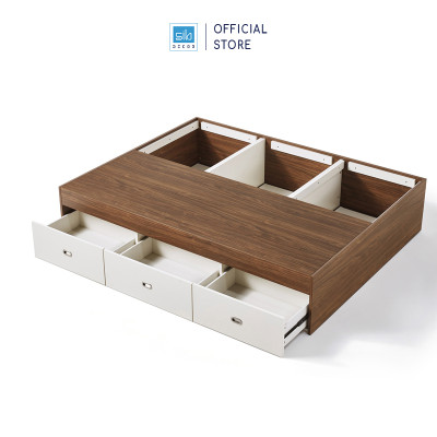 Giường Ngủ Liền Tủ Quần Áo Tích Hợp Kệ Đầu Giường Thông Minh Màu Walnut Phối Trắng SIB Decor GN03
