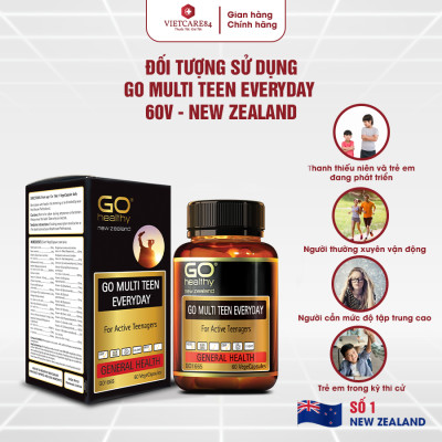 Viên uống dành cho tuổi teen nhập khẩu chính hãng New Zealand GO MULTI TEEN EVERYDAY (60 viên)  bổ sung 32 vitamin, khoáng chất và một số dưỡng chất hỗ trợ duy trì và tăng cường sức khỏe cho trẻ ở tuổi tăng trưởng, tuổi dậy thì