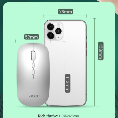 Chuột Không Dây Chính Hãng ACER OMR050 - Bluetooth 5.0 + Wireless 2.4G - Pin sạc Type-C - Chống ồn Dùng Cho Máy Tính Bảng SamSung Tab , iPad, PC, laptop , MacBook, Điện Thoại Smartphone - Hàng Chính Hãng