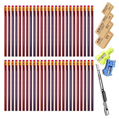 Combo 50 Viết Bút Chì + 2 Tẩy Gôm + 2 Đồ Gọt Chuốt Chì + Dao Trổ Gọt Chuốt Chì
