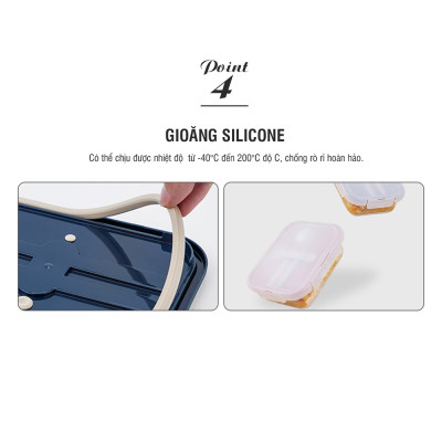 Hộp cơm thủy tinh Lock&Lock chia ngăn kèm muỗng đũa 930ml màu xanh navy LLG991CLNVY - Hàng chính hãng, dùng được lò vi sóng - JoyMall